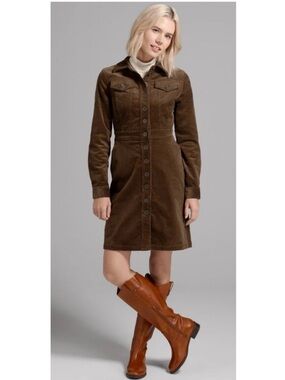 ModCloth Choosing My Adventure Corduroy Button-Up Shirt Dress Preppy Brown XL